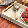 Two's Company Large Cream Rectangular Tray with Bamboo Handles