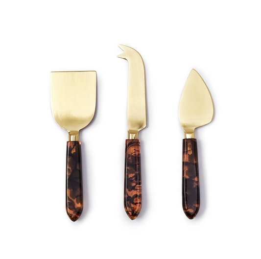 Two's Company Tortoise Swirl Cheese Knives in GB Set of Three