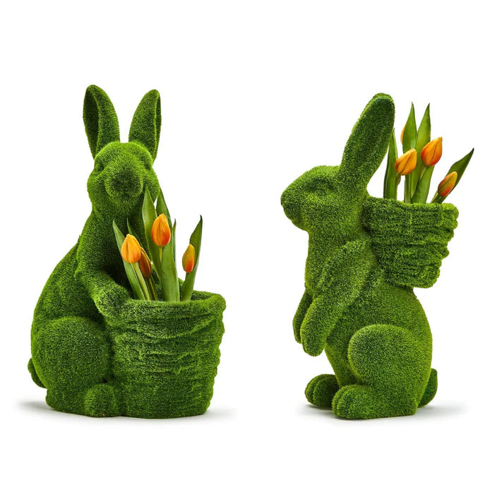 Two's Company Moss Bunny with Basket in Front