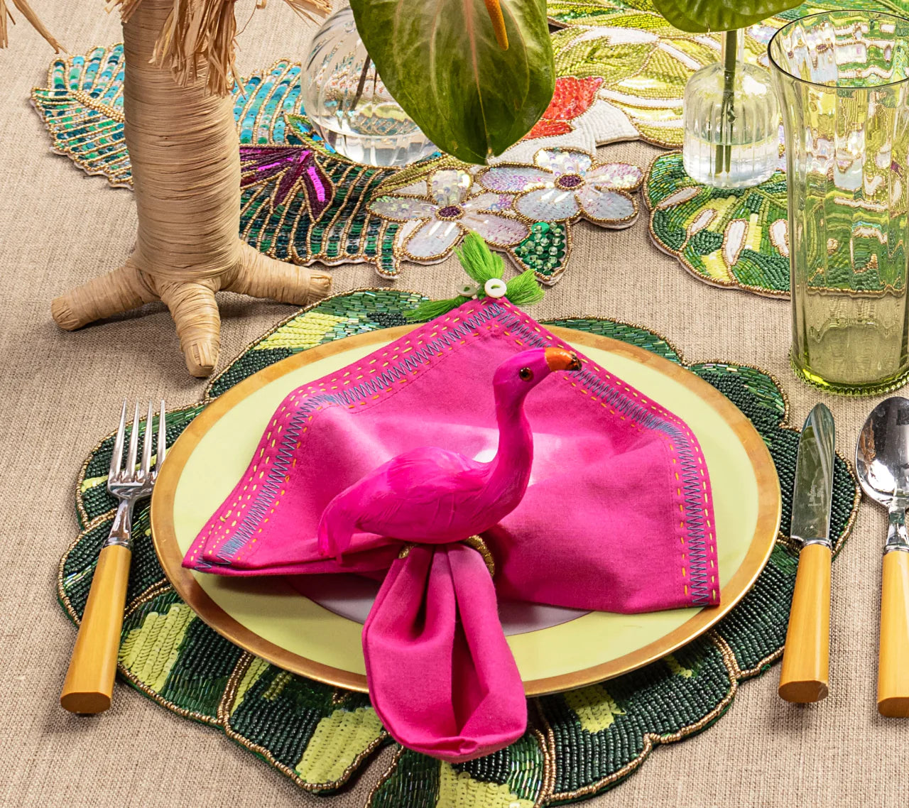 Kim Seybert Napkin Rings: Flamingo in Pink & Orange, Set of 4