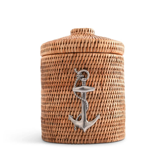 Vagabond House Anchor Lidded Ice Bucket Hand Woven Wicker Rattan