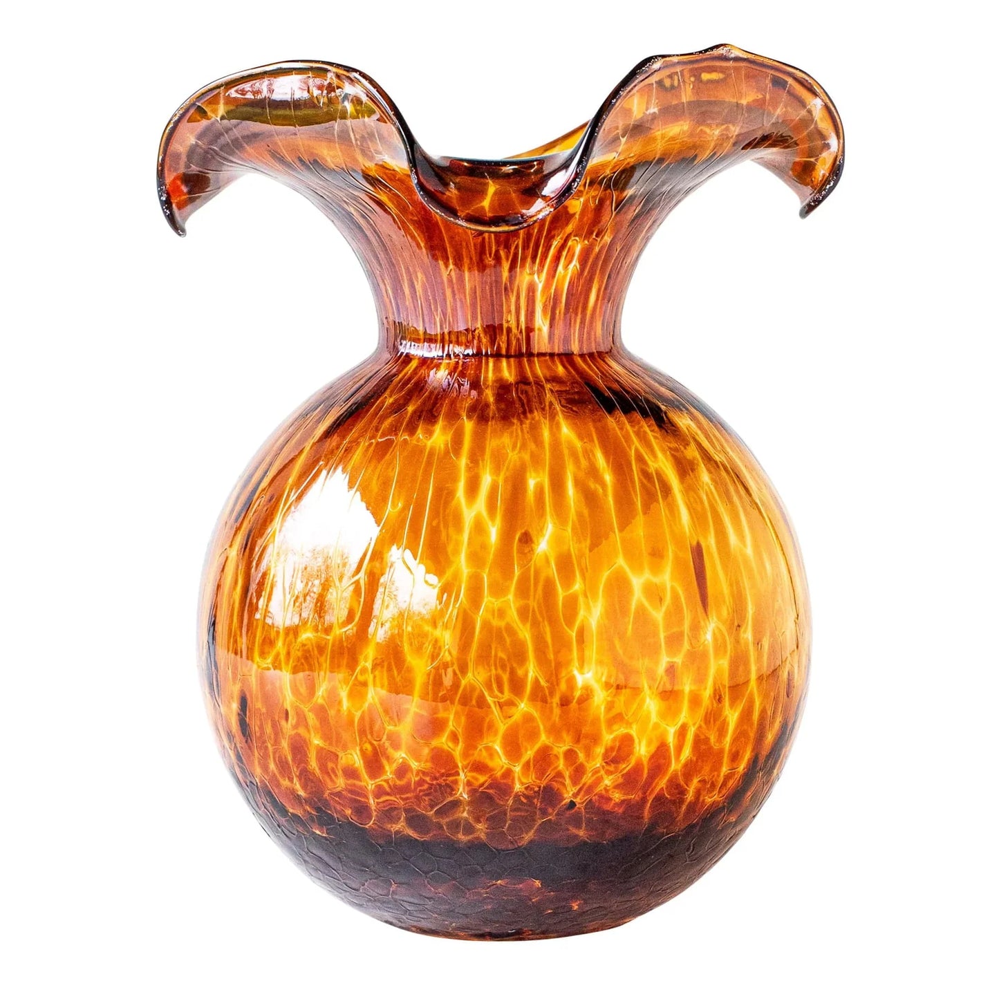 Vietri Hibiscus Glass Fluted Vase Medium  -  Tortoiseshell Brown