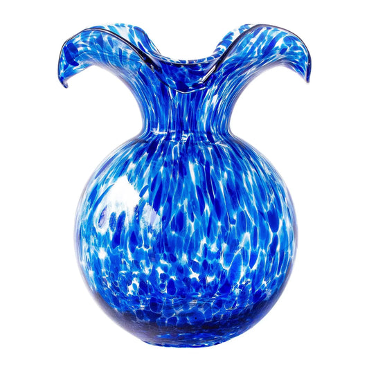 Vietri Hibiscus Glass Fluted Vase Medium - Tortoiseshell Cobalt
