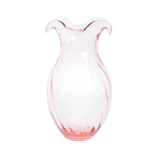 Vietri Hibiscus Glass Vertical Fluted Vase Small - Pink