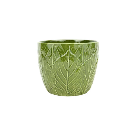 Vietri Cachepot Green Garden Embossed Leaves Viva