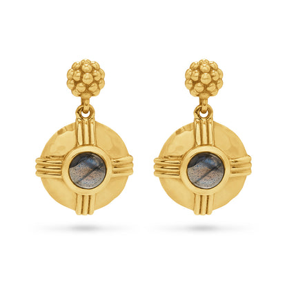 Capucine De Wulf Cleopatra Round Drop Earrings - Gold/Blue Labrodite