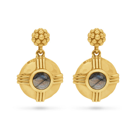 Capucine De Wulf Cleopatra Round Drop Earrings - Gold/Blue Labrodite