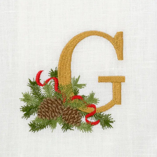 Arte Italica Initial G Winter Pine Monogram Linen Towel