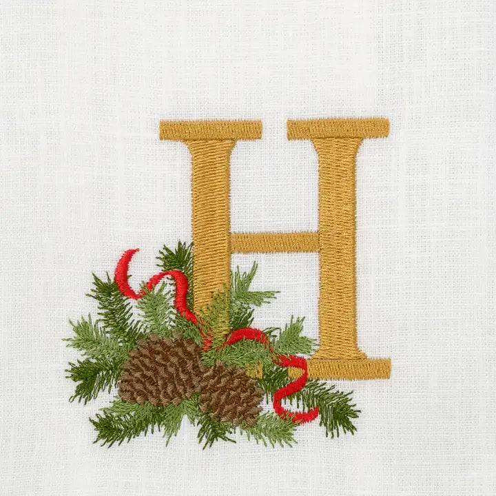 Arte Italica Initial H Winter Pine Monogram Linen Towel