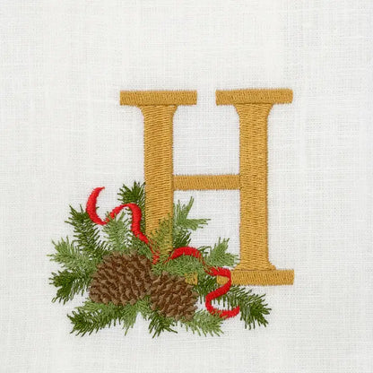 Arte Italica Initial H Winter Pine Monogram Linen Towel