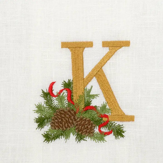 Arte Italica Initial K Winter Pine Monogram Linen Towel