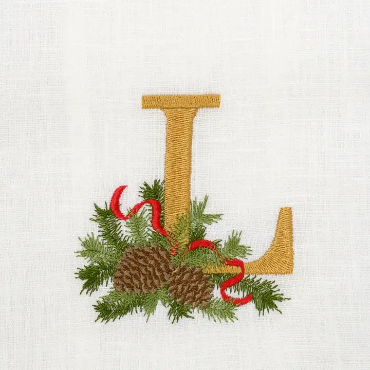 Arte Italica Initial L Winter Pine Monogram Linen Towel