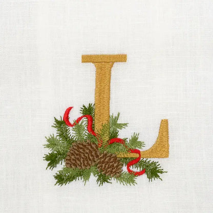 Arte Italica Initial L Winter Pine Monogram Linen Towel
