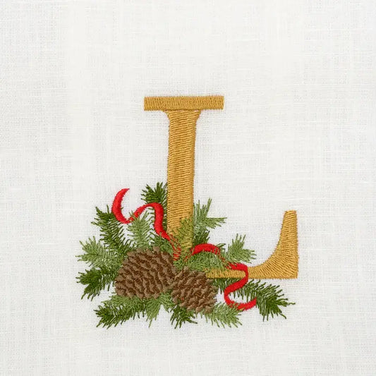 Arte Italica Initial L Winter Pine Monogram Linen Towel