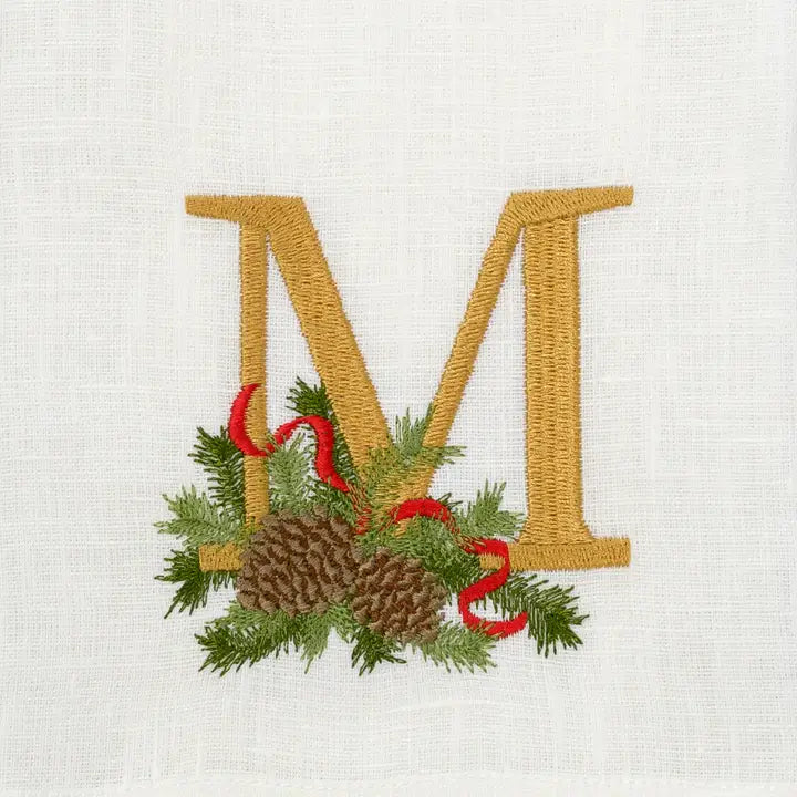 Arte Italica Initial M Winter Pine Monogram Linen Towel
