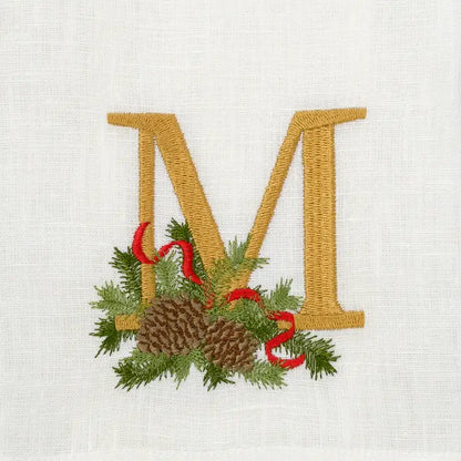 Arte Italica Initial M Winter Pine Monogram Linen Towel