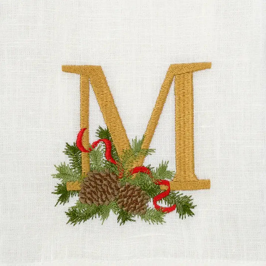 Arte Italica Initial M Winter Pine Monogram Linen Towel