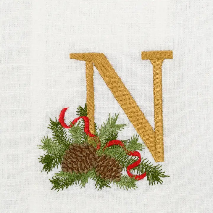 Arte Italica Initial N Winter Pine Monogram Linen Towel