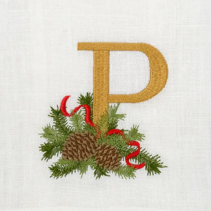 Arte Italica Initial P Winter Pine Monogram Linen Towel