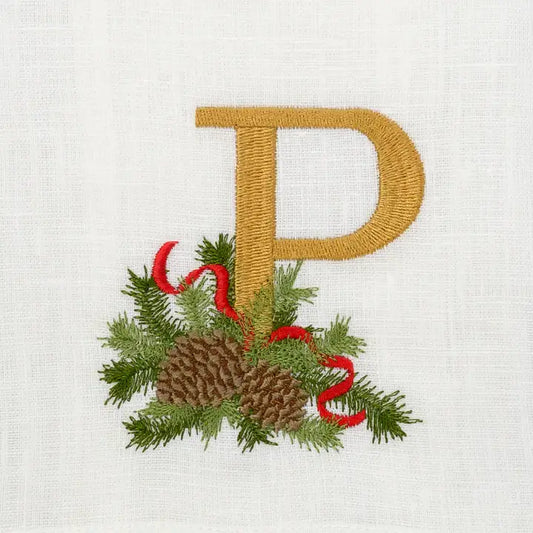 Arte Italica Initial P Winter Pine Monogram Linen Towel