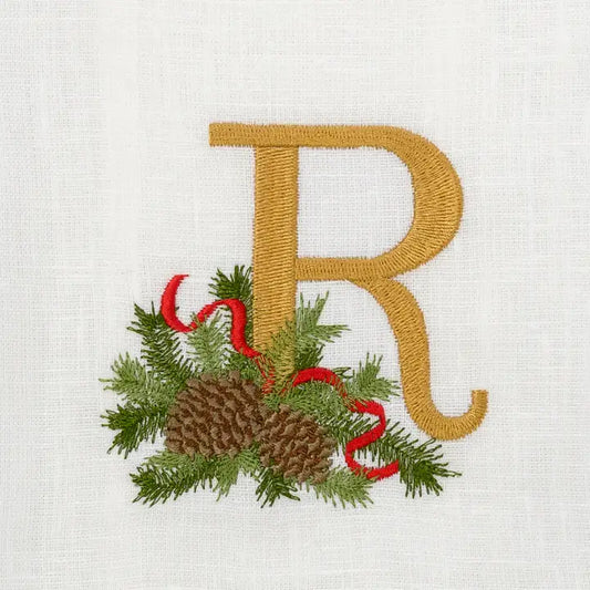 Arte Italica Initial R Winter Pine Monogram Linen Towel