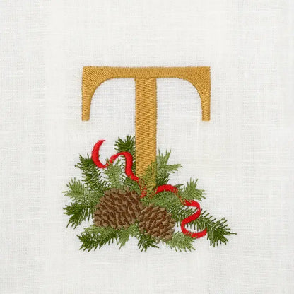 Arte Italica Initial T Winter Pine Monogram Linen Towel