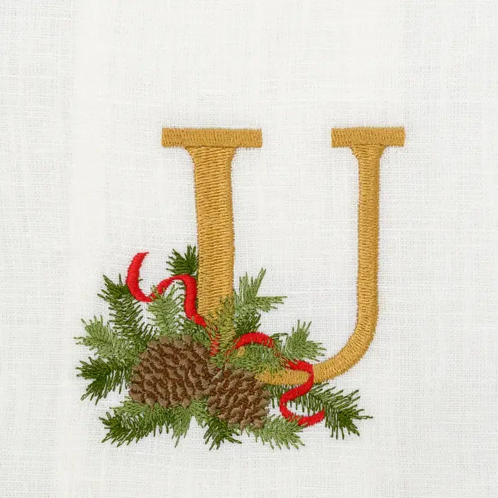 Arte Italica Initial U Winter Pine Monogram Linen Towel