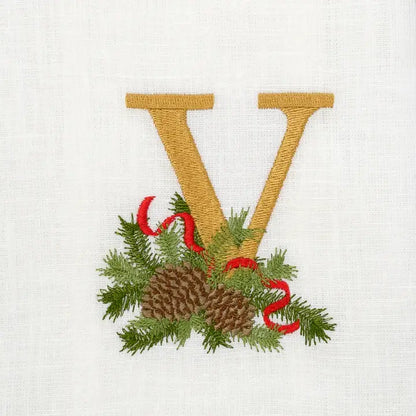 Arte Italica Initial V Winter Pine Monogram Linen Towel