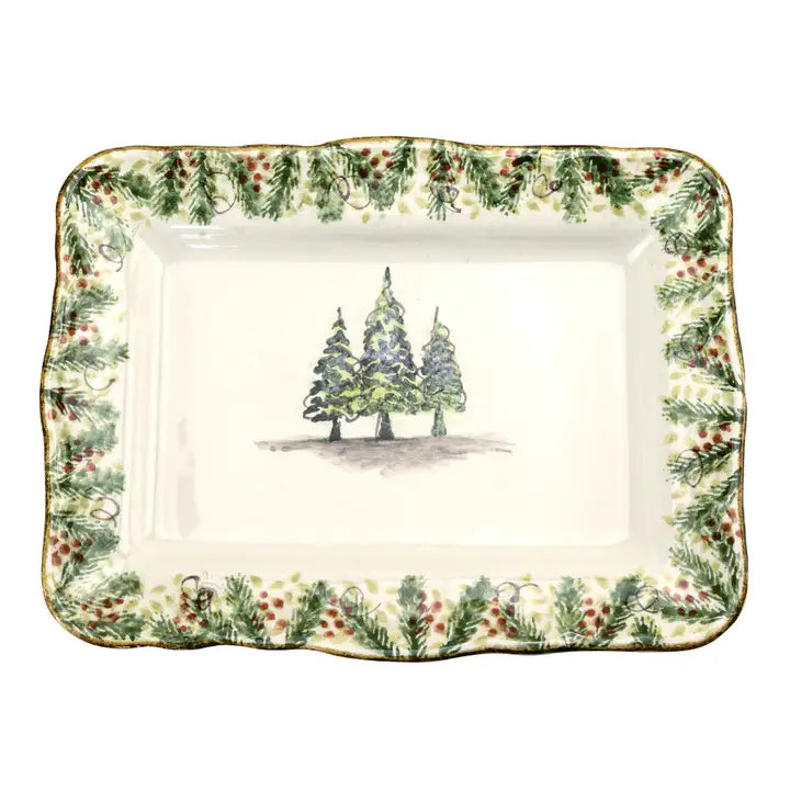 Arte Italica Natale Scalloped Medium Rectangular Tray