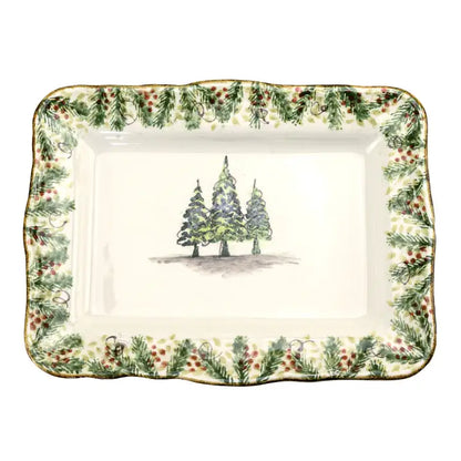Arte Italica Natale Scalloped Medium Rectangular Tray