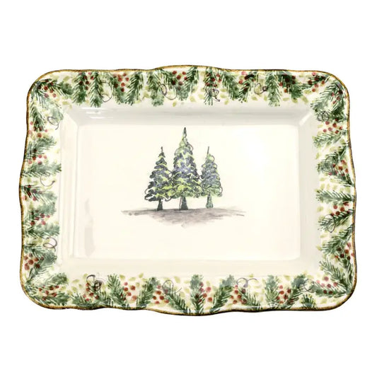 Arte Italica Natale Scalloped Medium Rectangular Tray