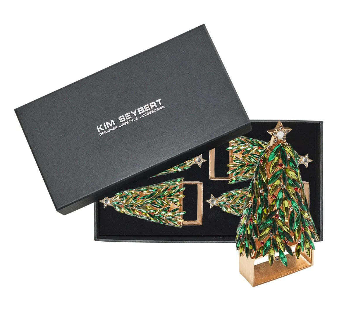 Kim Seybert Napkin Rings: Bejeweled Xmas in Red, Green & Gold, Set of 4
