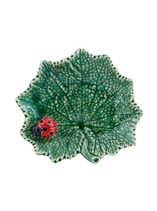 Vista Alegre Ladybug Leaf Plate Bordallo Pinheiro Countryside Leaves Ragwort Leaf with Ladybug