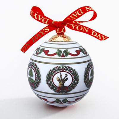 Halcyon Days Bauble - Vintage Christmas Tree & Stag White