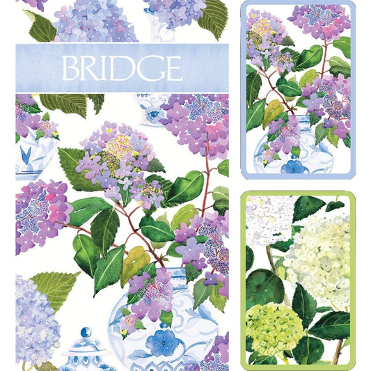Caspari Bridge Gift Set: Hydrangeas and Porcelain - 2 Playing Card Decks & 2 Score Pads