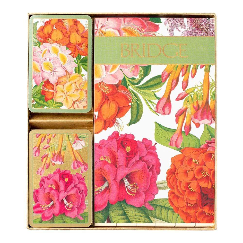 Caspari Bridge Gift Set: Jefferson's Garden Study  - 2 Playing Card Decks & 2 Score Pads