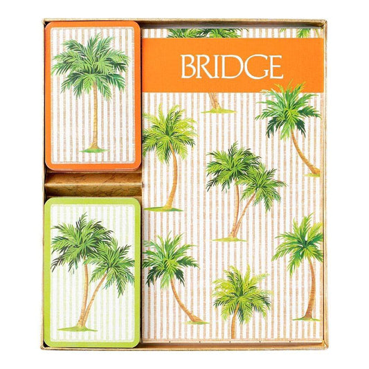 Caspari Bridge Gift Set: Palms - 2 Playing Card Decks & 2 Score Pads