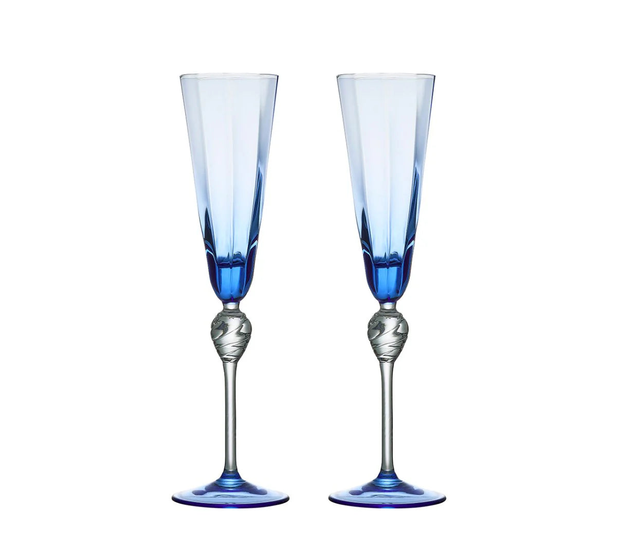 Kim Seybert Glass: Daphne Flute in Blue, Set of 2 in Gift Box