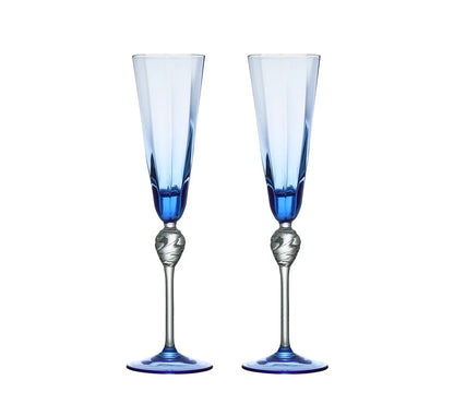 Kim Seybert Glass: Daphne Flute in Blue, Set of 2 in Gift Box