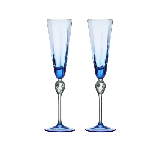 Kim Seybert Glass: Daphne Flute in Blue, Set of 2 in Gift Box