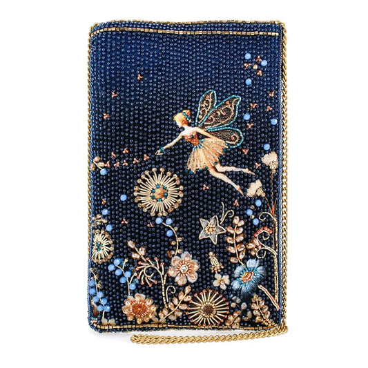 Mary Frances Phone Bag Fairy Dust and Floral Blue Beaded Crossbody Phone Bag
