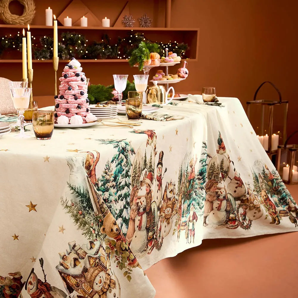 Garnier Thiebaut 61x89 Bonhommes De Neige Vintage Tablecloth