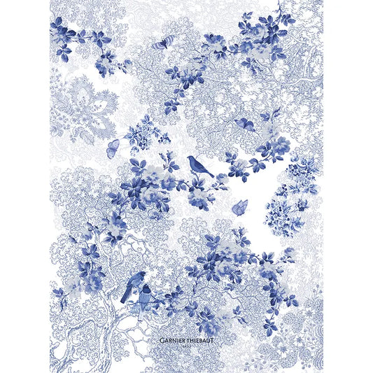 Garnier Thiebaut Voliere Bleu Kitchen Towel, Cotton-Linen Blend