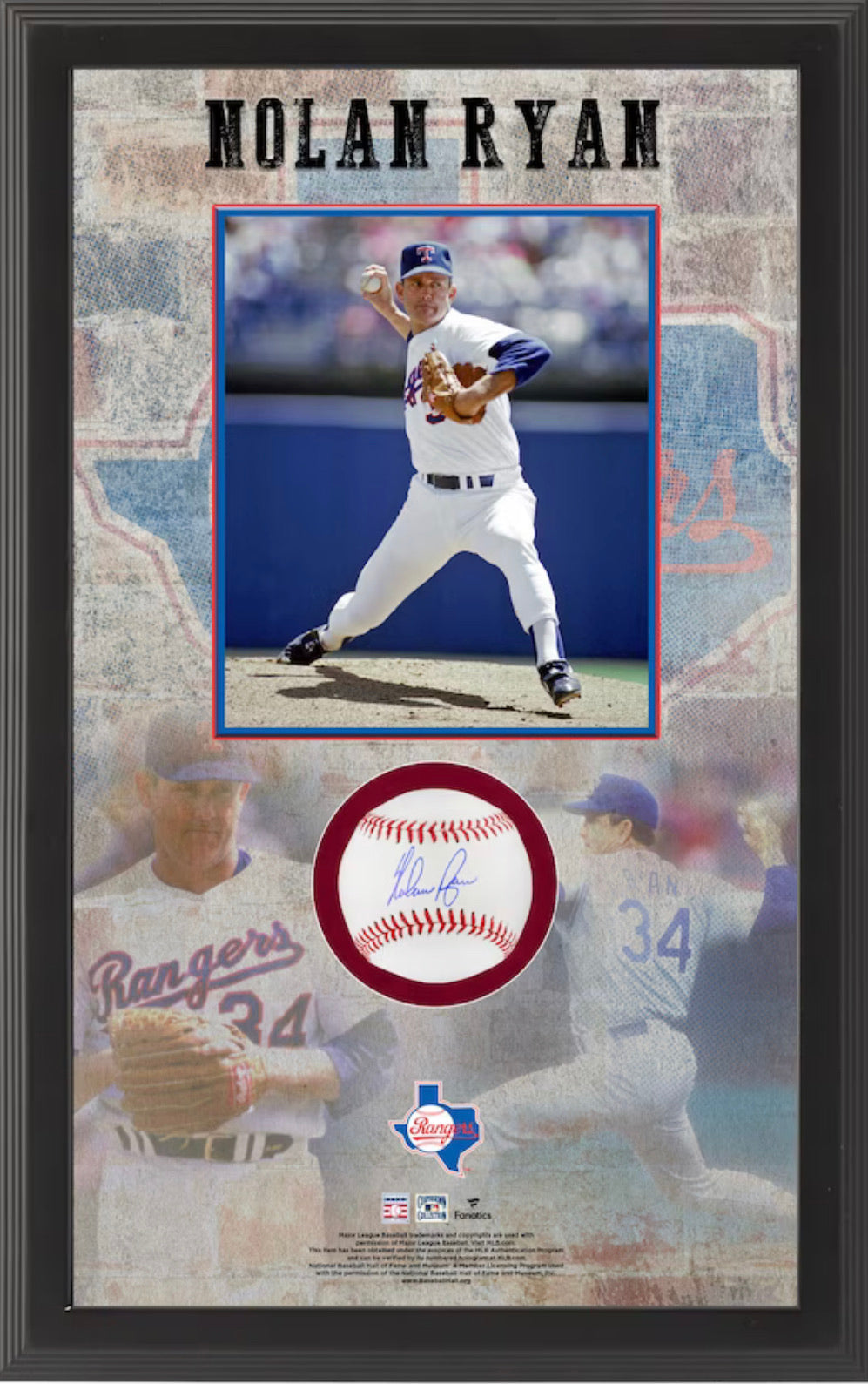 Nolan Ryan Shadow Box with Autographed Baseball
