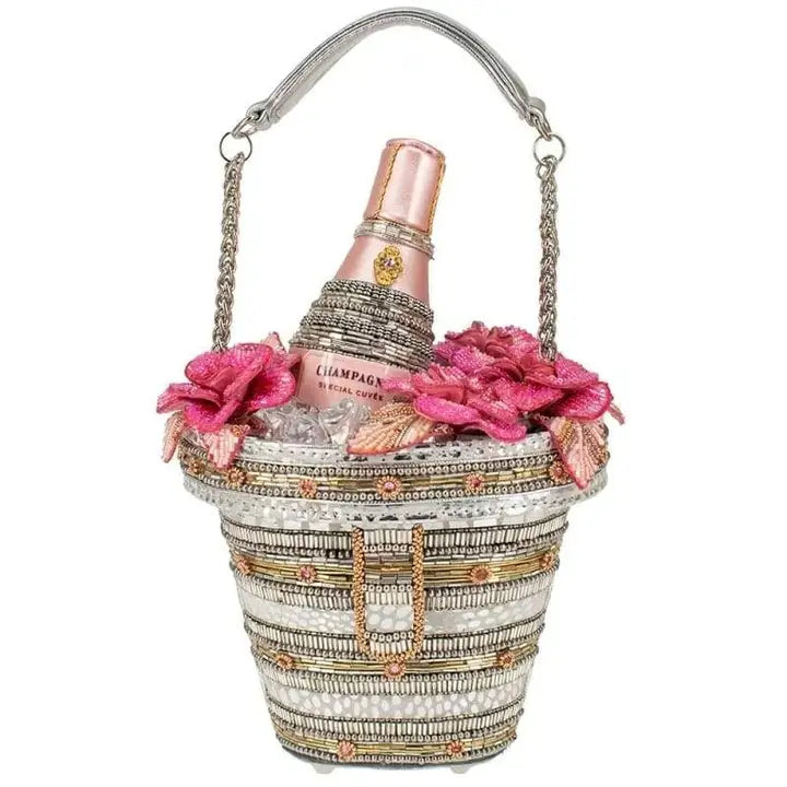 Mary Frances Champagne On Ice Beaded Bottle and Bucket Top-Handle Bag