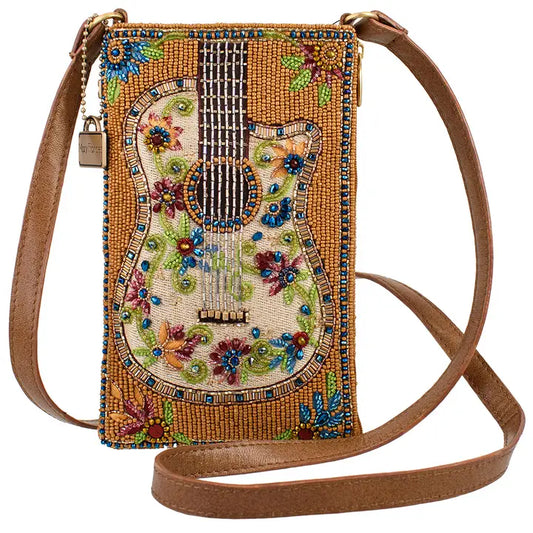 Mary Frances Garden Groove Ivory Guitar with Flowers Beaded Crossbody