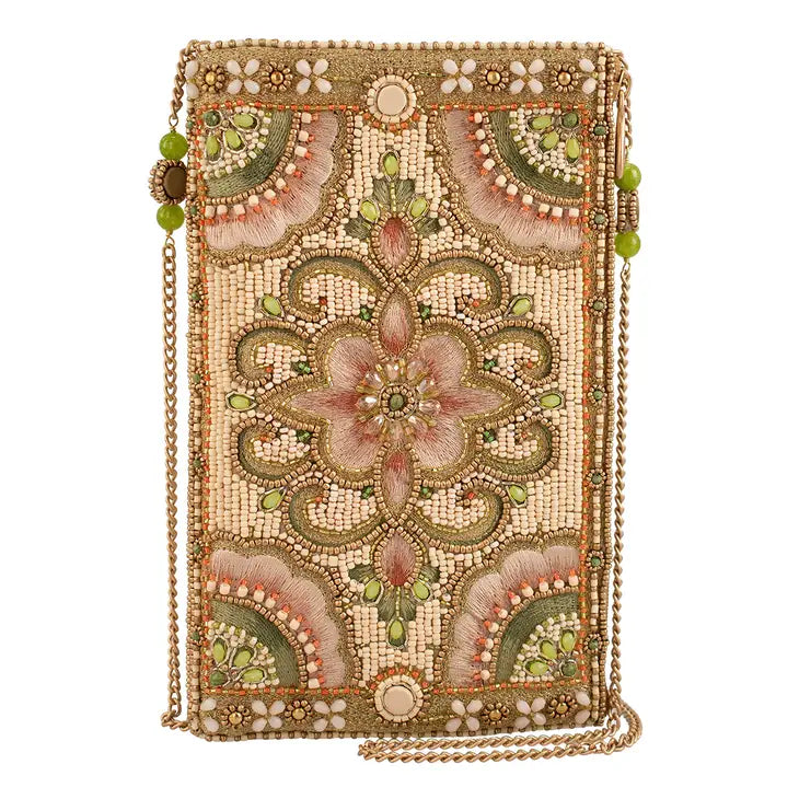 Mary Frances Gentle Touch Pink & Green Floral Beaded Crossbody Phone Bag