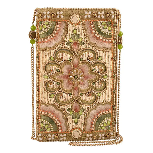 Mary Frances Gentle Touch Pink & Green Floral Beaded Crossbody Phone Bag