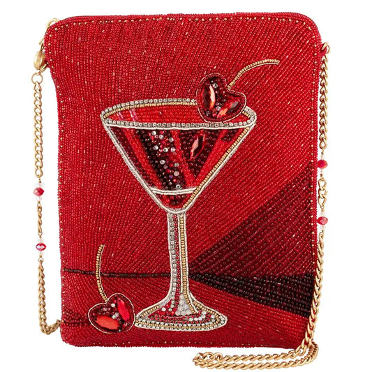 Mary Frances Top Shelf Beaded Red Martini Crossbody Bag