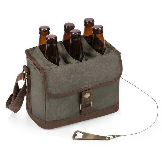 Picnic Time Beer Caddy Cooler Tote with Opener Khaki